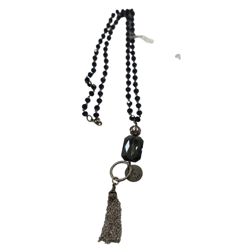 Mac & Me Long Beaded Tassel Necklace Blue Crystal Silver Tone Boho Statement